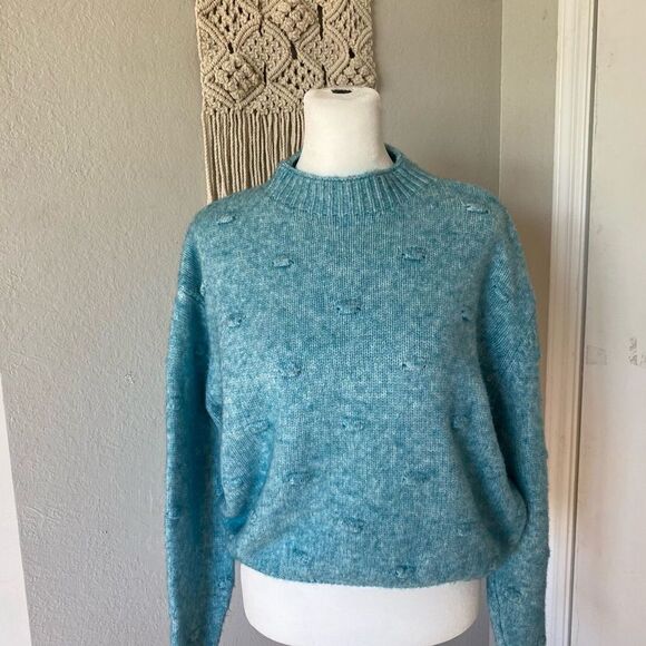 Always Adorable Lulus Tesl  Blue Marled Knit 3D Dot Sweater Sz small - Picture 1 of 16